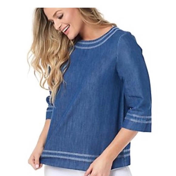 Martha Stewart Tops - Martha Stewart Embroidered Chambray Blouse‎ Denim